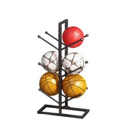 Fitlyiee 3 Layer Double-Sided Basketball Organizer Waterproof Iron Ball Storage Rack Sports Equipment Storage (Black)