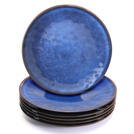 ADSAURAMELA Unbreakable Rustic Farmhouse Plates Sets – 6-Piece Melamine Plates Service for 6, Indoor & Outdoor Kitchen Use (6 Sets, Blue)