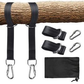 Tree Swing Hanging Straps Kit (Set of 2), EKVINOR Tree Hanging Kits 5ft Length with 2 Heavy Duty Safety Lock Carabiner Hooks, Holds Max 2200 lbs, Perfect for Tree Swing & Hammocks - Black
