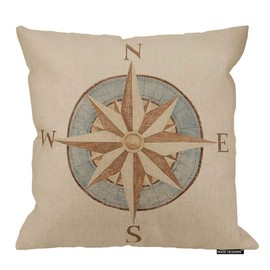 HGOD DESIGNS Nautical Compass Pillow Sofa Simple Home Decor Design Throw Pillow Case Decor Cushion Covers Square 18 X 18 Inches
