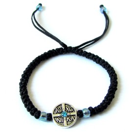 Iconsgr Handmade Christian Orthodox Komboskoini Prayer Rope Bracelet Black with Adjustable Cord BR1