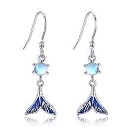 ONEFINITY Mermaid Tail Earrings 925 Sterling Silver Mermaid Earrings Dangel Drop Moonstone Mermaid Tail Jewellery Gift for Women