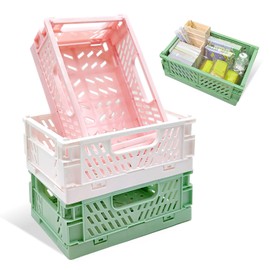 Vordpe Pack of 3 Folding Boxes, Plastic Folding Basket, Mini Storage Box, Stackable Storage Boxes for Living Room, Shelf, Kitchen, Bedroom, Drawer, 15 x 9.7 x 6 cm