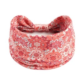 Bomeirc 1 Pack Boho Headbands Stretch Paisley Print Bandana Headband Criss Cross Hair Bands Knotted Head Wrap Yoga Daily for Women and Girls (Pink)
