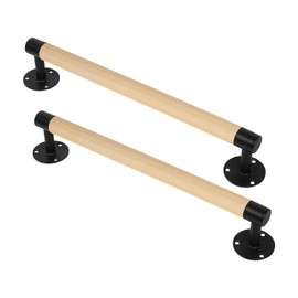 Purife 2 Packs 16'' Wood Barn Door Pull Handles W/T Black Metal Brackets - Gate Handles for Garage, Fence, Sheds, Farmhouse, Furniture Closet Cabinet Drawer Sliding Door Pulls