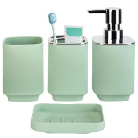 4 Piece Bathroom Accessories Set, Boho Bathroom Decor, Bathroom Sets Complete, Soap Dispenser, Toothbrush Holder, Mousewash Cup and Soap Dish, Bathroom Sink Set for Modern Home Décor
