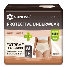 SUNKISS Women Incontinence Underwear, Daytime Disposable Postpartum Adult Panties, Protective Pull Ups with Maximum Absorbency, Medium, Beige, 16 Count