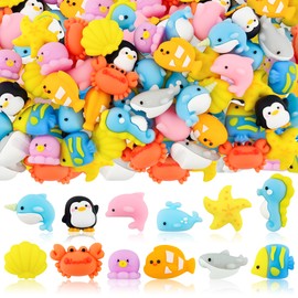 24 pcs Mini Sea Animal Erasers for Kids Desk Pet, Cute 3D Animal Pencil Erasers for Kids Classroom Prizes, Class Treasure Box,Game Rewards,Party Favors, Non Removable