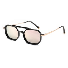 FEISEDY Retro 70s Glasses Polarised Women Men Vintage Sunglasses Metal Frame with Double Bridge UV400 Protection B0137, Pink Mirrored