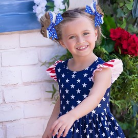 YanJie Hair Bow Clips 4th of July Stars Hair Clips Blue White Bowknot Hair Barrettes Heart Lip Print Boutique Independence Day Hair Bow