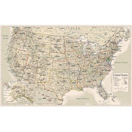 Antique Style USA Map - Wall Chart Map of The United States of America - Made in The USA - Updated (LAMINATED, 18" x 29")