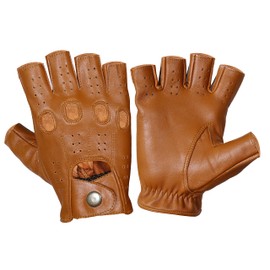 WASPRO Genuine Leather Gloves, Lambskin leather gloves, motorcycle gloves, Leather Gloves, Half finger Gloves (Tan, Large)