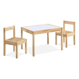 Pemberly Row 3-Piece Wood Dry Erase Kids Table & Chair Set in Natural