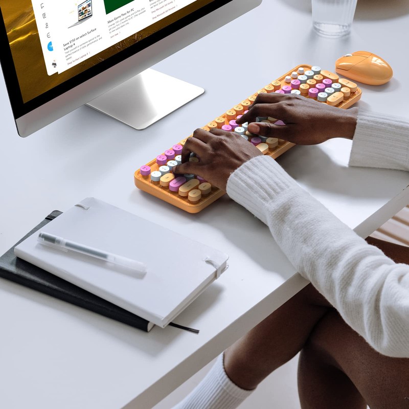 MOFII Wireless Keyboard and Mouse Combo, Retro Keyboard with Round