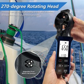 HoldPeak CFM Meter HVAC Anemometer with 270º Rotatable Detector, Handheld Wind Speed Meter Gauge with Touch Button, Waterproof Rechargeable Air Flow Velocity Measuring Device for HVAC Outdoor Sailing