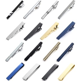 WAINIS 16 PCS Tie Bar Clip, Tie Tack Pins Tie Clips for Men Father's Day Silver Necktie Bar Pinch Clip Set Metal Clasps Business Professional Fashion Designs