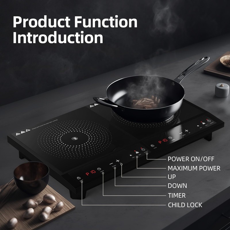 Waatfeet Double Induction Cooktop,Portable Induction Cooker with 2 Burner Independent