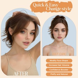 TESSHAIR Clip in Bangs Real Human Hair, Human Hair Clip in Bangs, Middle Part HairPieces, No Tangle & Smooth, 11g #02 Dark Brown