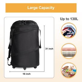 Bukere Laundry Hamper with Wheels, Extra Large 3 in 1 Pop Up Rolling Laundry Basket, Collapsible Freestanding Wheeled Laundry Carry Bag for Storage, Laundry Room, Bathroom, Apartment, College Dorm