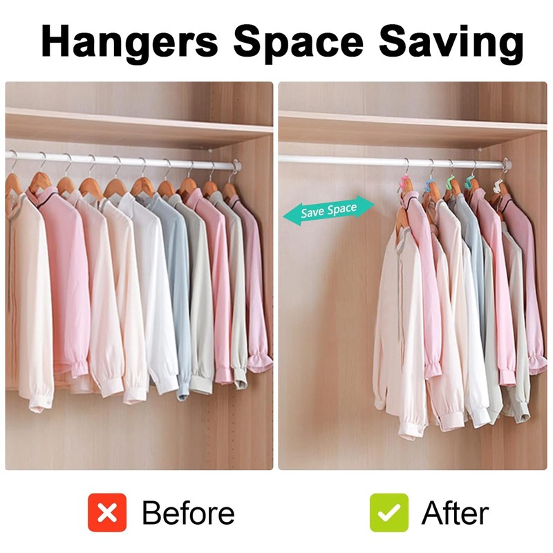 YQQZQ 50P Space-Saving Closet Hanger Connectors,Clothes Hanger Hooks,Pink Blue Green