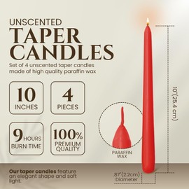 Axiom 20 Count Red Taper Candles - 10 inch Dripless - Unscented Smokeless Tall Candle Sticks - 9 Hour Burn Time - Tapered Candles for Home, Centerpieces, Dinners, Weddings, Parties, Celebration