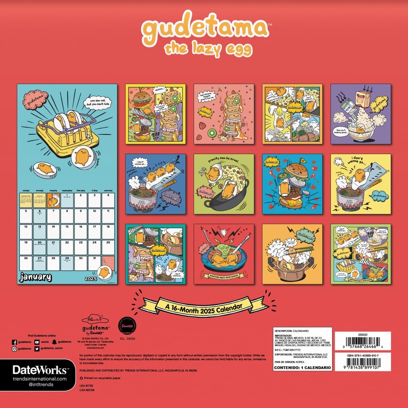 2025 Gudetama Wall Calendar