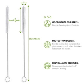 Straw Cleaner Brush Set, 10 Pieces 10 Inch Stainless Steel Handle Straw Brush Set, Extra Long Straw Brush for Tumbler, Sippy Cup, Water Bottle and Tubes (10inch)