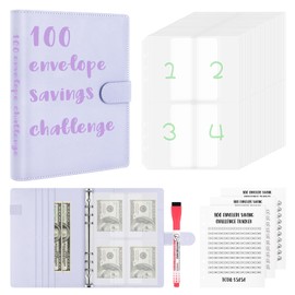 100 Envelopes Challenge Binder, A5 Money Saving Budget Binder with Upgraded Cash Envelopes & Pen, Budget Savings Challenge Book to Save $5,050, 3 Reusable Laminated Saving Challenge Tracker Included