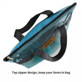 TOPASION Mesh Shower Caddy Bag Portable Hanging Toiletry and Bath Organizer with Zipper for Swimming, Travel, Gym, Camping, College Dorms, Beach (Sky Blue)