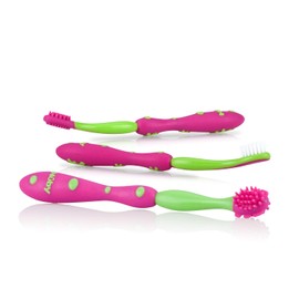 Nuby Juego De 3 Cepillos Dientes, Feeding Accessories Baby Boys, Rosa/verde, Unidad Paquete De 1