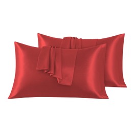 VED Satin Pillow Cases 2 Pack, Silky Pillowcases for hair and skin with Envelope Closure, Standard Size, 50x91 cm (RED)