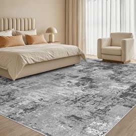 Washable 8x10 Area Rug for Living Room: Modern Abstract Neutral Large Soft Thin Rugs - Non Slip Indoor Carpet for Bedroom Dining Room Office Nursery Home Decor Floor Decoration - Grey