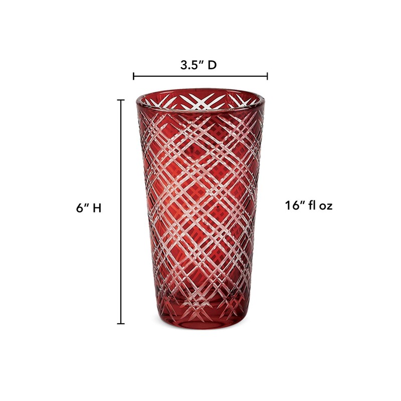 IMPULSE! Monceau Ruby Red highball Drinking Glasses, Set of 4