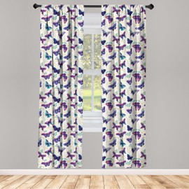 Ambesonne Butterfly Window Curtains, Garden Scene of Plants Leaves and Tender Ornamental Flying Animals, Lightweight Decor 2-Panel Set with Rod Pocket, Pair of - 28" x 63", Eggshell