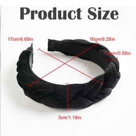 Braid Headband Thick Padded Headbands Wide Solid Hairbands Twist Vintage Fashion Hair Accessories Headbands for Women Girls Travel Dating Washing Face (2, Black/Grey)