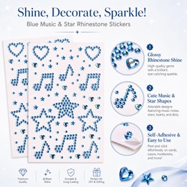 Blue Face Gems Stickers Face Jewels with Star Heart Music Note Crystals
