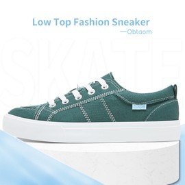 Obtaom Women Canvas Fashion Sneakers Lace up Play Canvas Shoes Low Top Washed Canvas Flat for Lady(Olive Green,US8)
