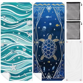 ARefugen 2 Pack Magnetic Beach Towel - 74.8"x30" Turtle Wave Sand Free Quick Dry Microfiber Towel with Built-in Magnets Lightweight for Beach Chair Car Door Pool Travel Camping Yoga with Storage Bag