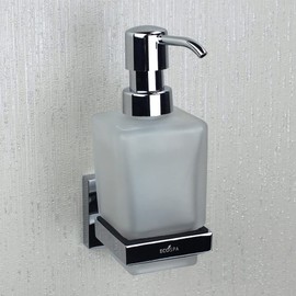 Wall Mounted Soap Dispensor in Frosted Glass with Polished Chrome Holder