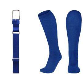 League Outfitters MVP Baseball Belt and Socks Combo Adjustable Baseball/Softball Belt for Youth, Boys, Girls, and Adult (Royal Blue, XS (Shoe Size 7K-13K))