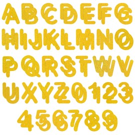FR Gold Glitter Letter and Number Patches - Iron On Patches (Durable, Tear-Resistant, Colorfast, Washable) for Clothing, Jackets, Bags, DIY Crafts - 72 Pcs