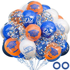 OuMuaMua 75Pcs Graduation Party Decorations Balloons Set - 12 Inch Congrats Grad Navy Blue Orange White Confetti Latex Balloons for Class of 2025 Graduation Birthday Party Decor Supplies