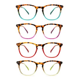 25DU 4 Pack Reading Glasses for Women Men Square Blue Light Blocking Computer Reader with Spring Hinge Anti Eyestrain +1.0