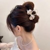 Rannyrena Large Bows Mesh Hair Clips for Women Pearl Flower
