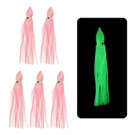 YELARXI Fishing Squid Skirts Glow Soft Plastic Trolling Lures, 8cm/3 Inch Luminous Fit for Bass Trout Salmon Saltwater Fishing Bait (5Pcs, Light Pink)