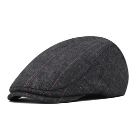Men's Flat Cap Newsboy Beret Herringbone Flat Cap Beret Cap Warm Men's Gatsby Caps Beret Cap Men's Flat Cap Peaked Cap Newsboy Flat Cap, Dark grey check pattern