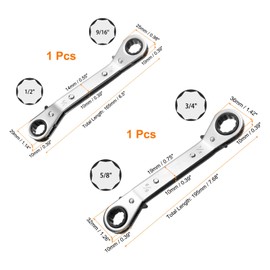 HARFINGTON 2pcs HVAC Service Wrench Set 1/2" x 9/16" 3/4" x 5/8" 25 Degrees SAE Double Head 16-Teeth Air Conditioner Valve Reversible Ratchet Wrench for Refrigeration Equipment Repair