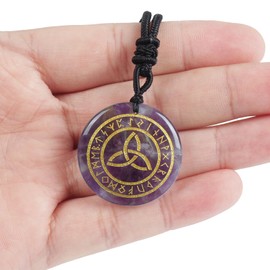 Lovionus89 Natural Rune Stones Engraved Elder Alphabet Healing Crystal Stone Pendant Necklace for Men and Women, Crystal, No Gemstone