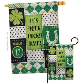 Breeze Decor S102056-BO Lucky Day Spring St Patrick Decorative Vertical Flags Set, 1 x House & 1 x Garden, Thick Fabric