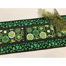 St Patrick's Day Shamrock Quilted Dining or Coffee Table Runner, 13x42" Reversible Spring Summer, St. Paddy's Green Black Mat TahoeQuilts Handmade